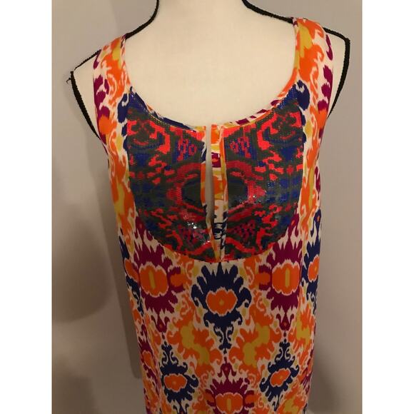 Anthropologie Floreat Kaleidoscope Print Silk Sequin Shift Dress - Size 10 - Picture 2 of 12